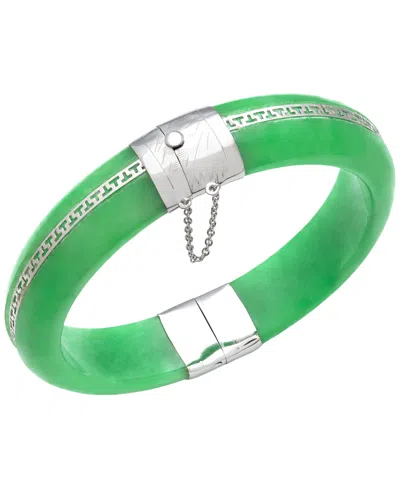 Macy's Green Jadeite Dyed Color Bangle Bracelet In Sterling Silver
