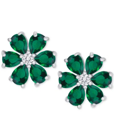 Macy's Green Quartz (1-1/3 Ct. T.w.) & Lab Grown White Sapphire (1/10 Ct. T.w.) Flower Stud Earrings In Ste