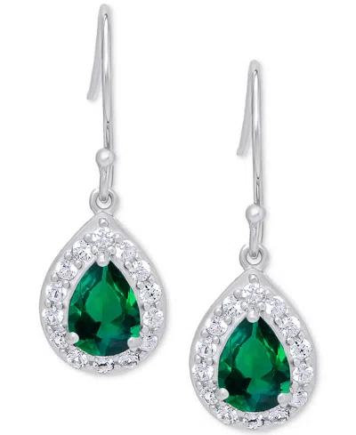 Macy's Green Quartz (1-1/3 Ct. T.w.) & Lab Grown White Sapphire (1/2 Ct. T.w.) Teardrop Halo Drop Earrings