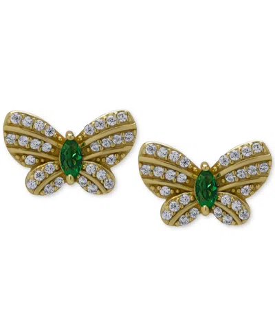 Macy's Green Quartz (1/5 Ct. T.w.) & Lab Grown White Sapphire (1/2 Ct. T.w.) Butterfly Stud Earrings In 14k