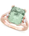 Macy's Green Quartz (5-1/2 Ct. T.w.) & White Topaz (1/20 Ct. T.w.) Statement Ring In 18k Rose Gold-flash St In Green Quartz