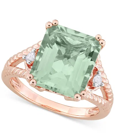 Macy's Green Quartz (5-1/2 Ct. T.w.) & White Topaz (1/20 Ct. T.w.) Statement Ring In 18k Rose Gold-flash St