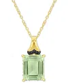 Macy's Green Quartz (5-1/3 Ct. T.w.) & Black Sapphire (1/4 Ct. T.w.) Halo 18" Pendant Necklace In Gold-plat In Green Quartz