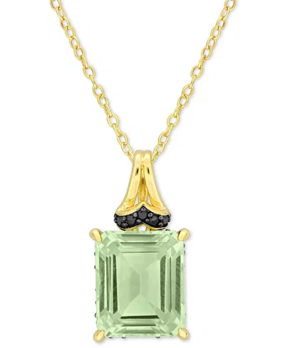 Macy's Green Quartz (5-1/3 Ct. T.w.) & Black Sapphire (1/4 Ct. T.w.) Halo 18" Pendant Necklace In Gold-plat