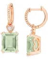 Macy's Green Quartz (6-3/8 Ct. T.w.) & White Topaz (1/20 Ct. T.w.) Heart Dangle Drop Earrings In Rose-plate In Green Quartz