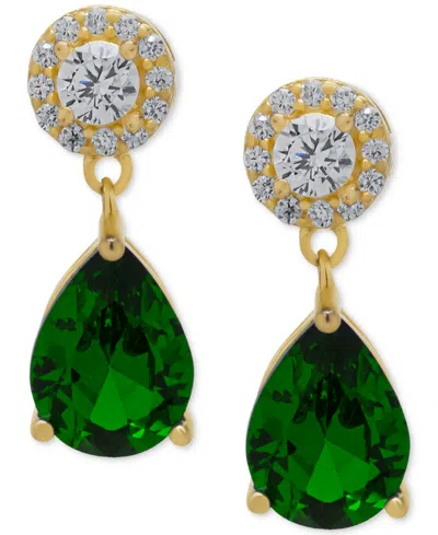 Macy's Green Quartz & Lab-grown White Sapphire Drop Earrings In 14k Gold-plated Sterling Silver