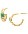 Macy's Green Spinel Textured Small Half Hoop Earrings (1/8 Ct. T.w.) In 14k Gold Over Sterling Silver, 0.55 In Green Spinel