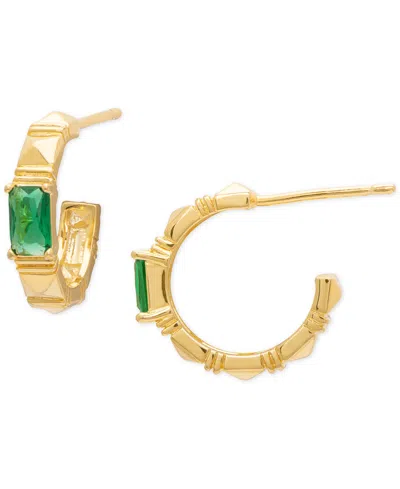Macy's Green Spinel Textured Small Half Hoop Earrings (1/8 Ct. T.w.) In 14k Gold Over Sterling Silver, 0.55