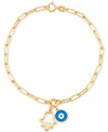 Macy's Hamsa Hand & Glass Evil Eye Charm Bracelet In 10k Gold In Gold