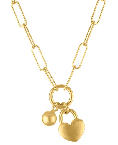 Macy's Heart & Ball Charm Pendant Necklace In 14k Gold Over Sterling Silver