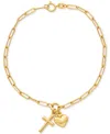 Macy's Heart And Cross Charm Bracelet In 10k Gold In Gold
