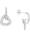 Macy's Heart Charm Hoop Earrings In Sterling Silver Or 14k Gold Over Sterling Silver, .92" In Sterling Silver