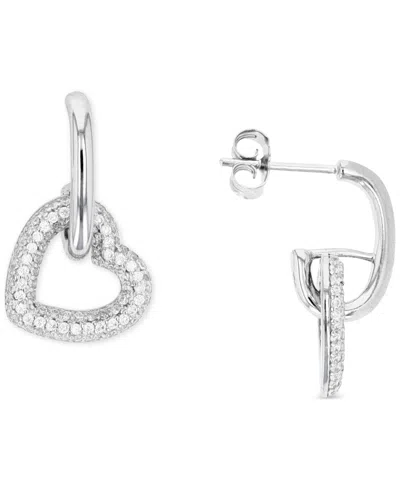 Macy's Heart Charm Hoop Earrings In Sterling Silver Or 14k Gold Over Sterling Silver, .92"