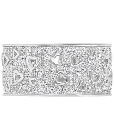 Macy's Heart Detail Cubic Zirconia Band Ring (2-1/5 Ct. T.w.) In Sterling Silver
