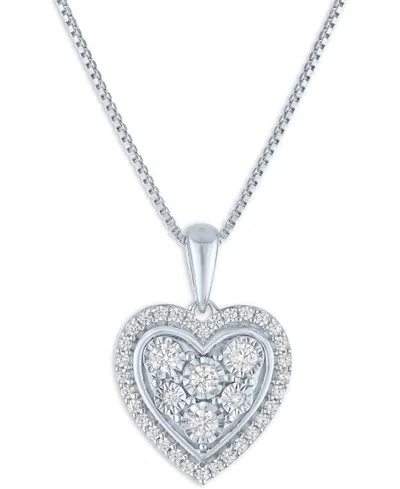 Macy's Heart Diamond Pendant Necklace (1/4 Ct. T.w.) In Sterling Silver In White
