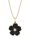 Macy's Heart Onyx (6mm) & Diamond Accent Flower 18" Pendant Necklace In 10k Yellow Gold In Gold