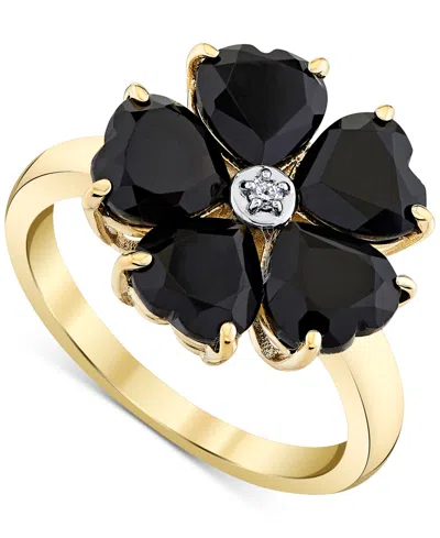 Macy's Heart Onyx (6mm) & Diamond Accent Flower Statement Ring In 10k Yellow Gold