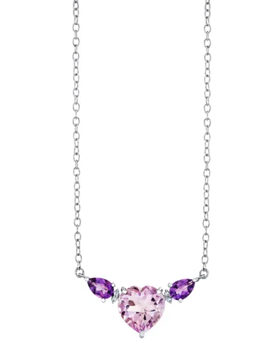 Macy's Heart-shape Amethyst (3-1/3 Ct. T.w.) & Pear-shape Amethyst (3/4 Ct. T.w.) Pendant Necklace In Sterl In Purple