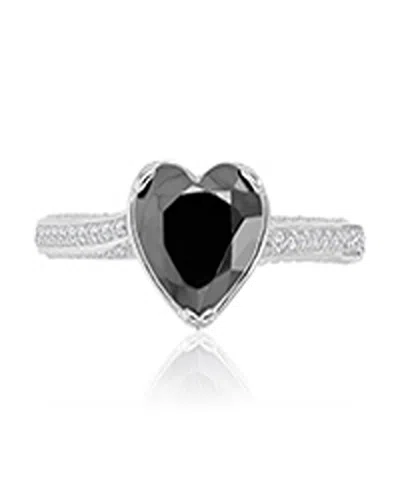 Macy's Heart-shaped Black & Cubic Zirconia Ring In Rhodium Over Sterling Silver In Pink