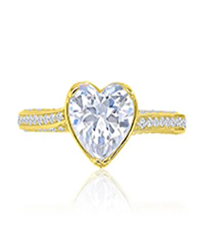 Macy's Heart-shaped Cubic Zirconia Ring In 14k Yellow Gold Over Sterling Silver In Purple