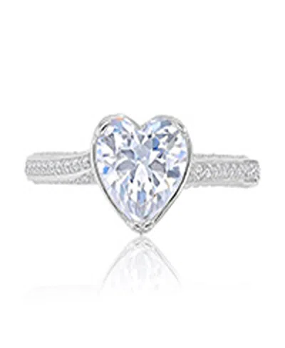 Macy's Heart-shaped Cubic Zirconia Ring In Rhodium Over Sterling Silver In Pattern