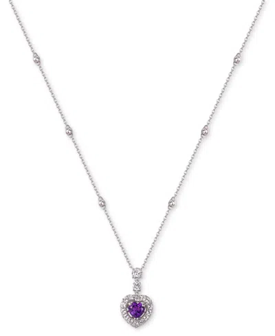 Macy's Heart-shaped Gemstone & White Sapphire (1-1/2 Ct. T.w.) Pendant Necklace In Sterling Silver, 18" In Amethyst