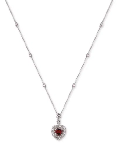Macy's Heart-shaped Gemstone & White Sapphire (1-1/2 Ct. T.w.) Pendant Necklace In Sterling Silver, 18" In Garnet