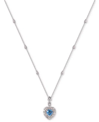 Macy's Heart-shaped Gemstone & White Sapphire (1-1/2 Ct. T.w.) Pendant Necklace In Sterling Silver, 18" In Swiss Blue Topaz