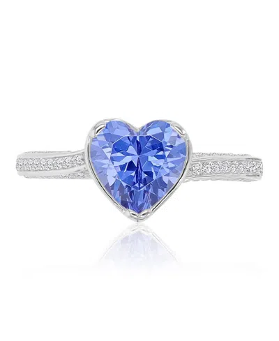 Macy's Heart-shaped Tanzanite (3.45 Ct. T.w.) & Cubic Zirconia (3.467 Ct. T.w.) Ring In Rhodium Over Sterli In White