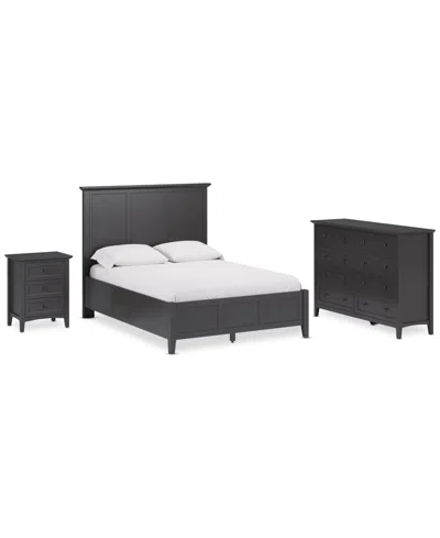 Macy's Hedworth Queen Bed 3pc Set (queen Bed + Dresser + Nightstand) In Black