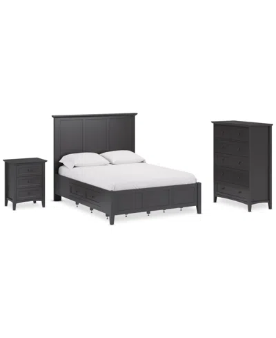 Macy's Hedworth Queen Storage Bed 3pc Set (queen Storage Bed + Chest + Nightstand) In Black