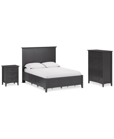 Macy's Hedworth Queen Storage 3-pc. Set (bed, Chest & Nightstand) In Black