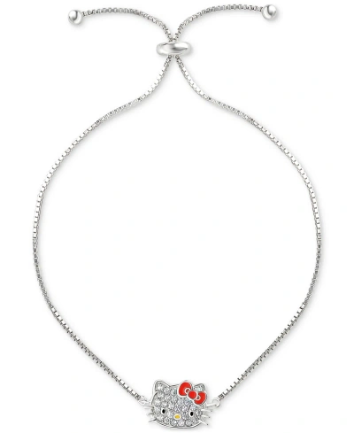 Macy's Hello Kitty Cubic Zirconia & Enamel Bolo Bracelet In Sterling Silver