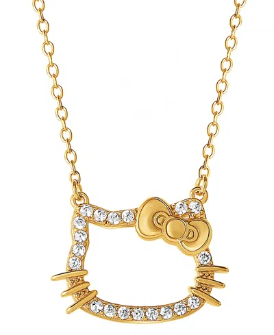 Macy's Hello Kitty Cubic Zirconia Silhouette 18" Pendant Necklace In 18k Gold-plated Sterling Silver In Gold Over Silver