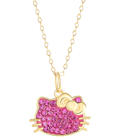Macy's Hello Kitty Fuchsia Crystal & Enamel Cluster Silhouette 18" Pendant Necklace In 18k Gold-plated Ster In Gold Over Silver