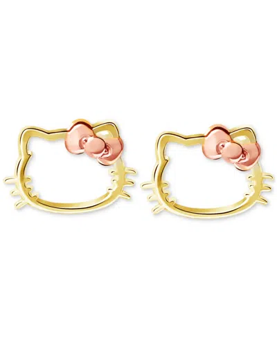 Macy's Hello Kitty Silhouette Stud Earrings In 10k Yellow & Rose Gold