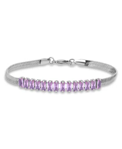 Macy's Herringbone 5 Ct. T.w Blue Cubic Zirconia Baguette Stones On Herringbone Chain Tennis Bracelet, Crea In Purple