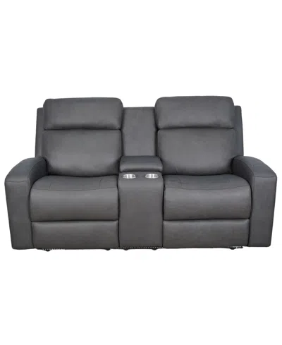 Macy's Hewitt 73" Leather Power Reclining Console Loveseat In Gray