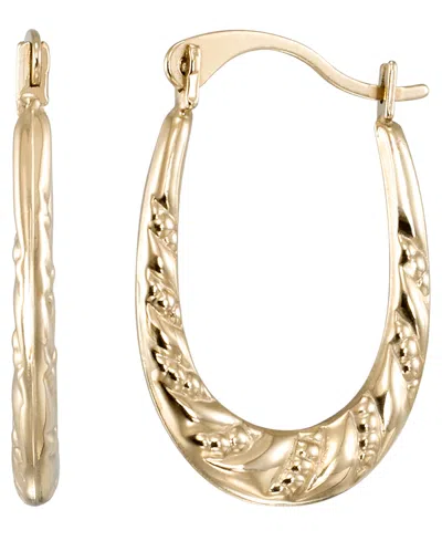 Macy's High Polished & Milgrain Oval Hoop Earrings In 10k Yellow Gold