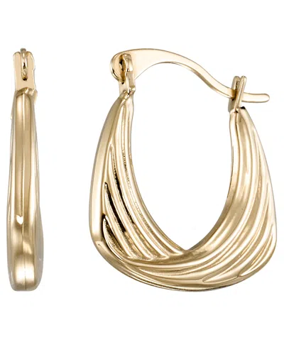 Macy's High Polished & Ridged Square Hoop Earrings In 10k Yellow Gold