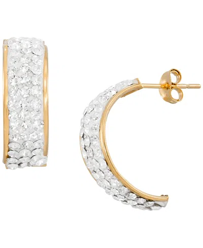 Macy's High Polished Pave Crystal Hoop Earrings (1/2 Ct. T.w.) In 14k Yellow Gold Over Sterling Silver