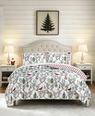 Macy's Holiday Pine Cardinal Reversible Microfiber 3-piece Comforter Set In Multi