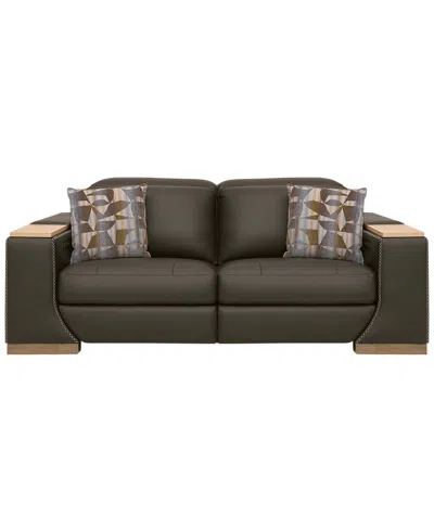 Macy's Holtman 2-piece Leather Sectional Sofa With 2 Power Recliners In Brown