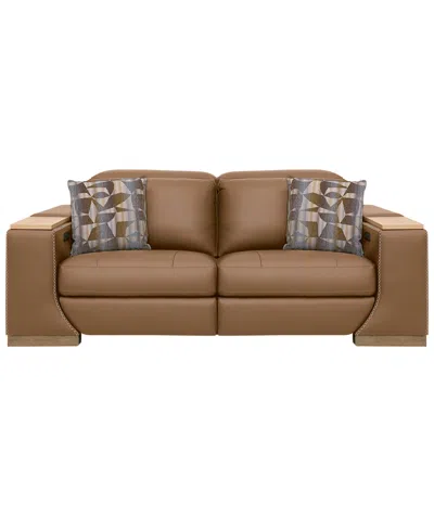 Macy's Holtman 2-piece Leather Sectional Sofa With 2 Power Recliners In Orange