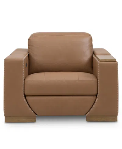 Macy's Holtman 33" Leather Power Recliner In Brown