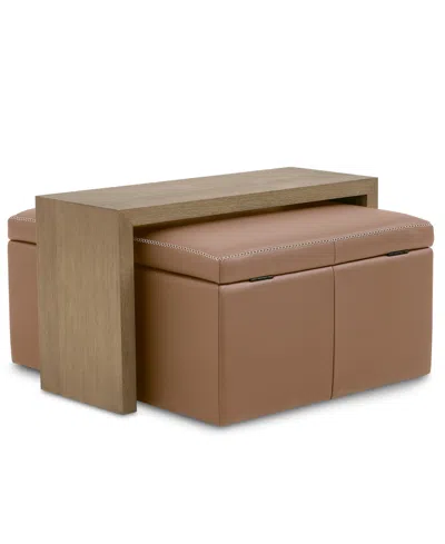 Macy's Holtman 35" Leather Square Storage Ottoman In Orange