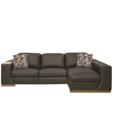 Macy's Holtman 3-piece Leather Sectional Sofa With 2 Power Recliners And Chaise In Brown