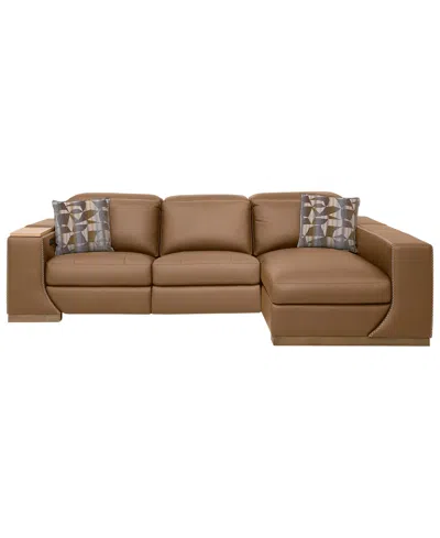 Macy's Holtman 3-piece Leather Sectional Sofa With 2 Power Recliners And Chaise In Orange