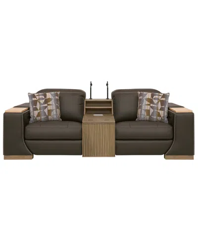 Macy's Holtman 3-piece Leather Sectional Sofa With 2 Power Recliners And Console In Brown
