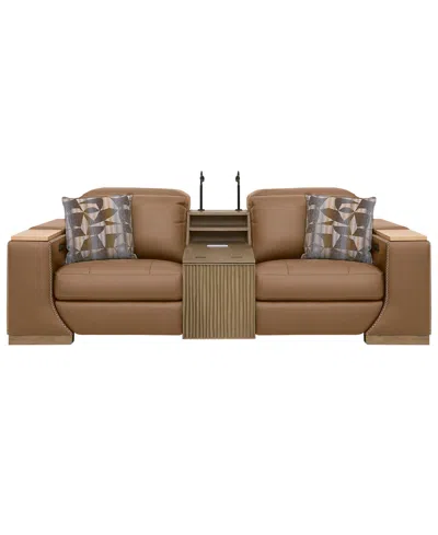 Macy's Holtman 3-piece Leather Sectional Sofa With 2 Power Recliners And Console In Orange